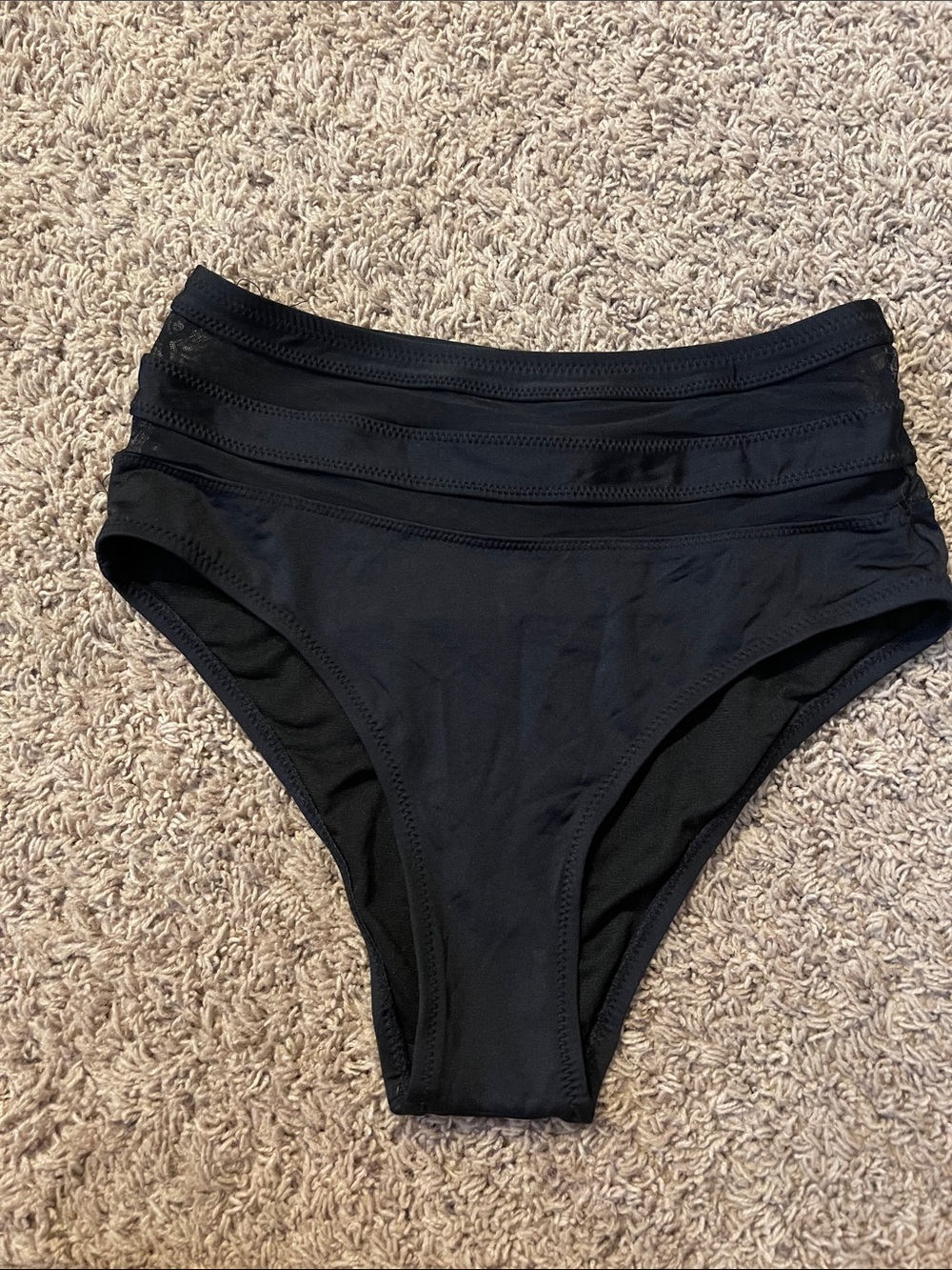 Shade & Shore Black High-Waist Bikini Bottom with Band Detail